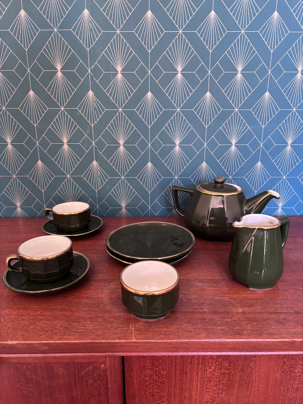 Apilco Paris, par Deshoulière, service à thé ensemble 9 pièces, porcelaine de France Antiquités de France