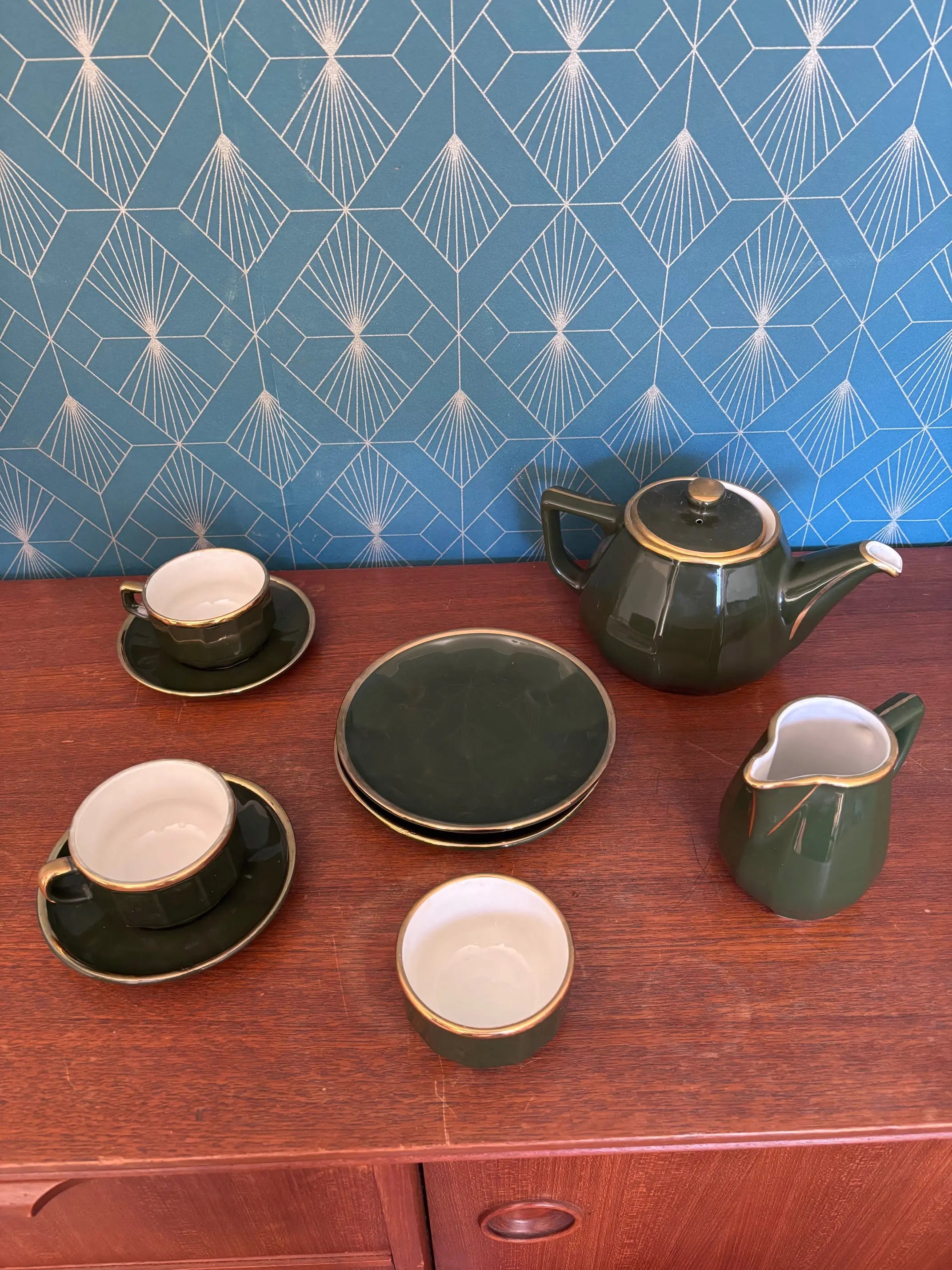 Apilco Paris, par Deshoulière, service à thé ensemble 9 pièces, porcelaine de France Antiquités de France