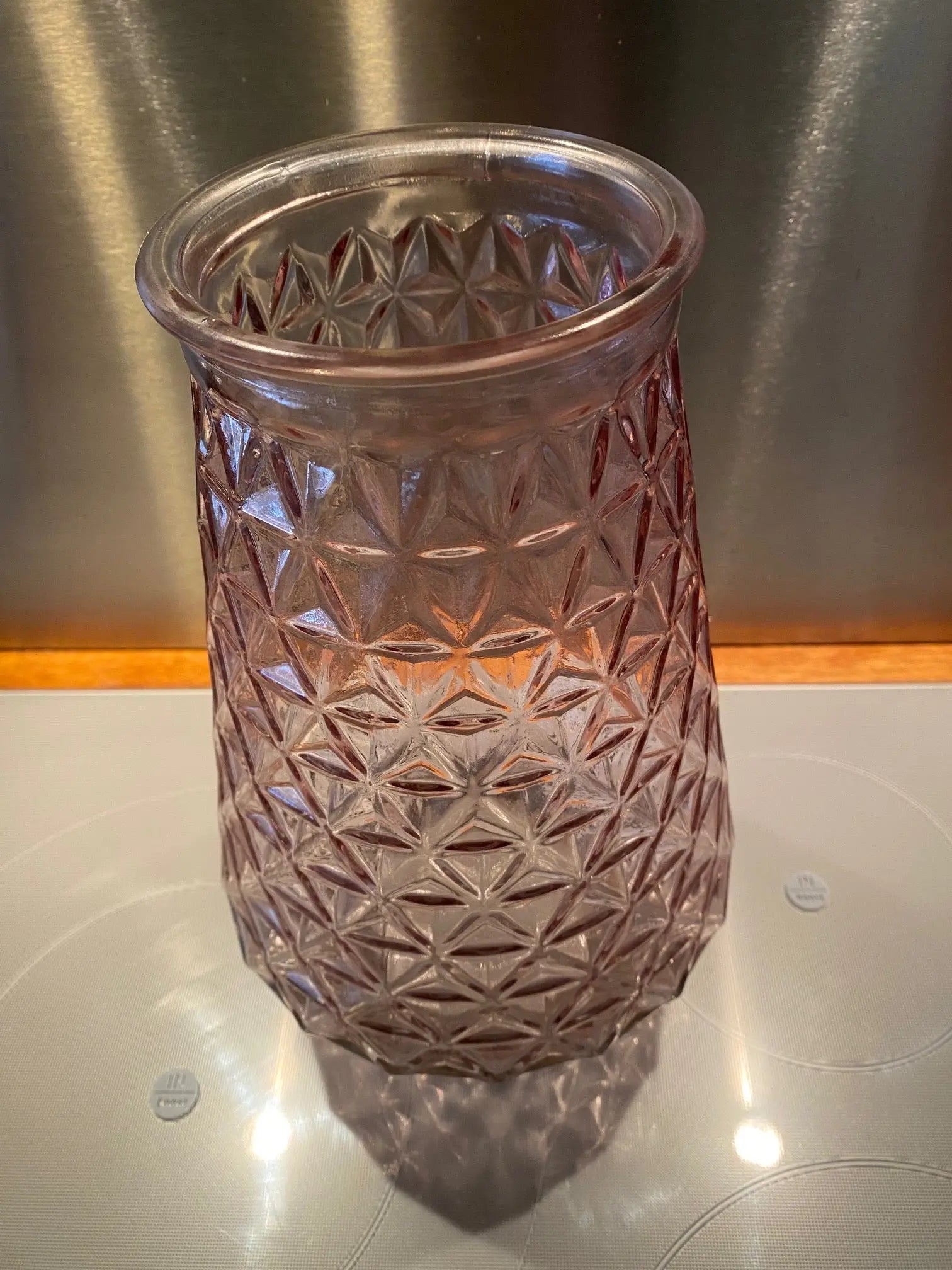 Vase ancien en verre moulé des années 70. Parme alvéolé. Antiquités de France