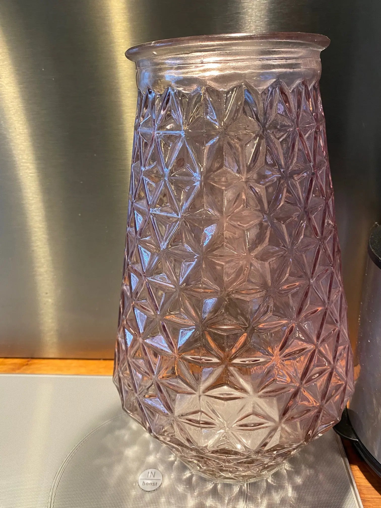 Vase ancien en verre moulé des années 70. Parme alvéolé. Antiquités de France