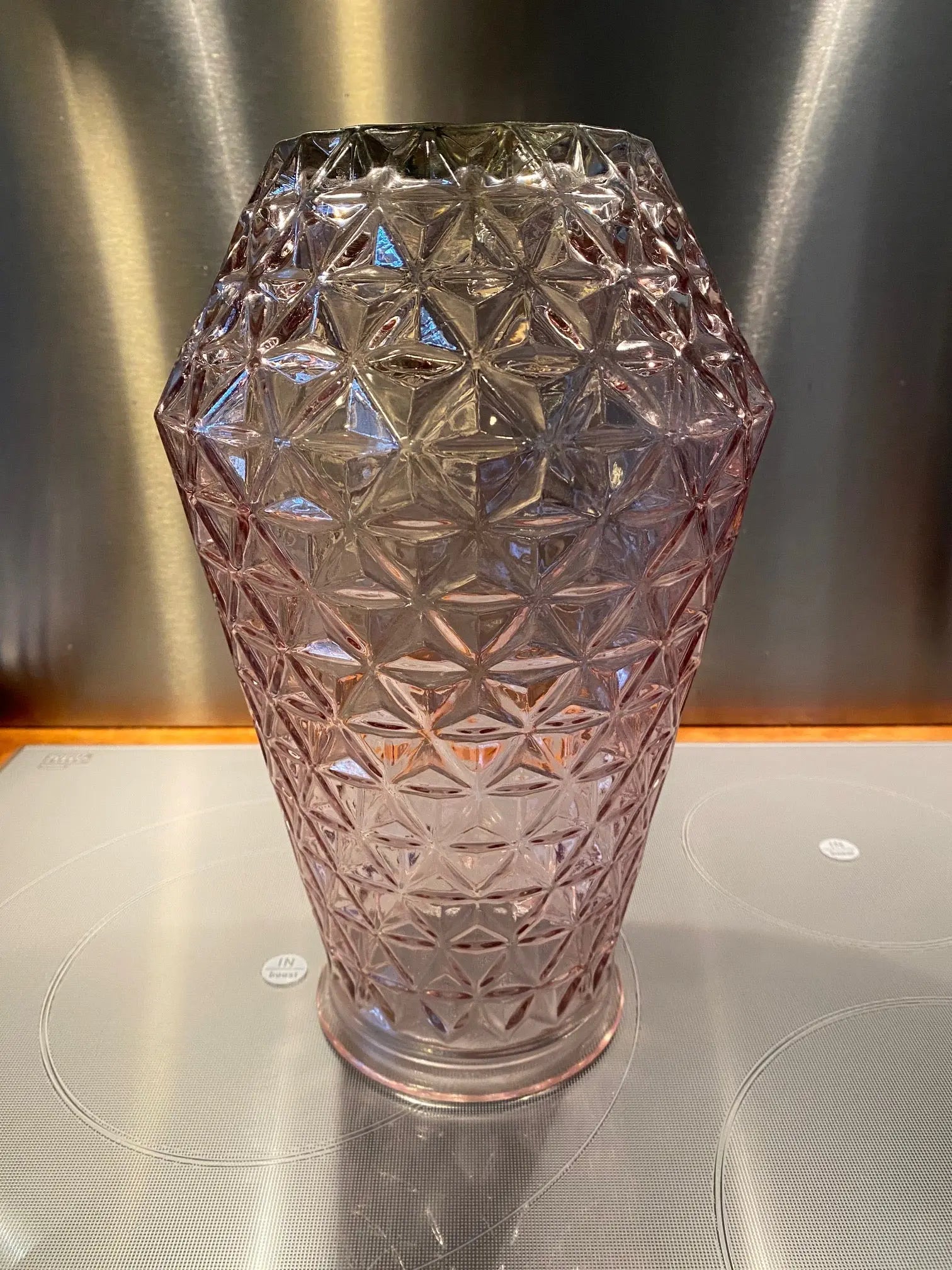 Vase ancien en verre moulé des années 70. Parme alvéolé. Antiquités de France