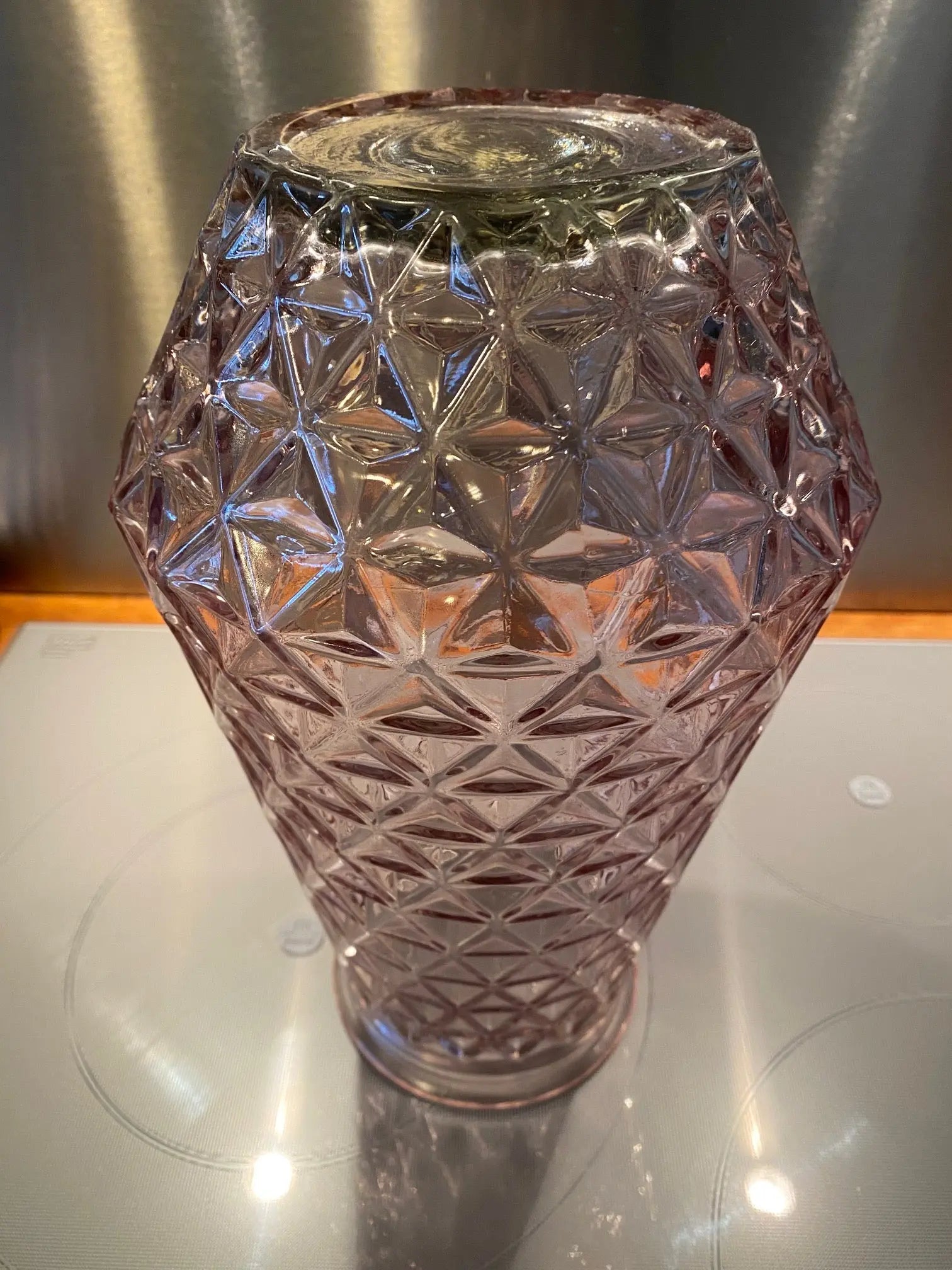 Vase ancien en verre moulé des années 70. Parme alvéolé. Antiquités de France