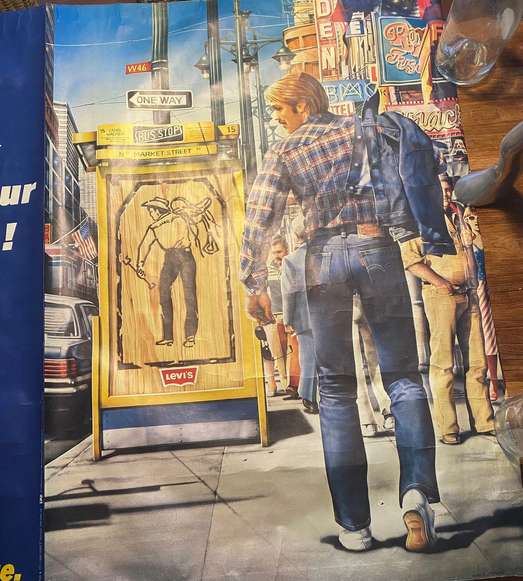 Affiche publicitaire Levi's signée Claude Trouche – Vintage années 80, rare-{{shop name}}