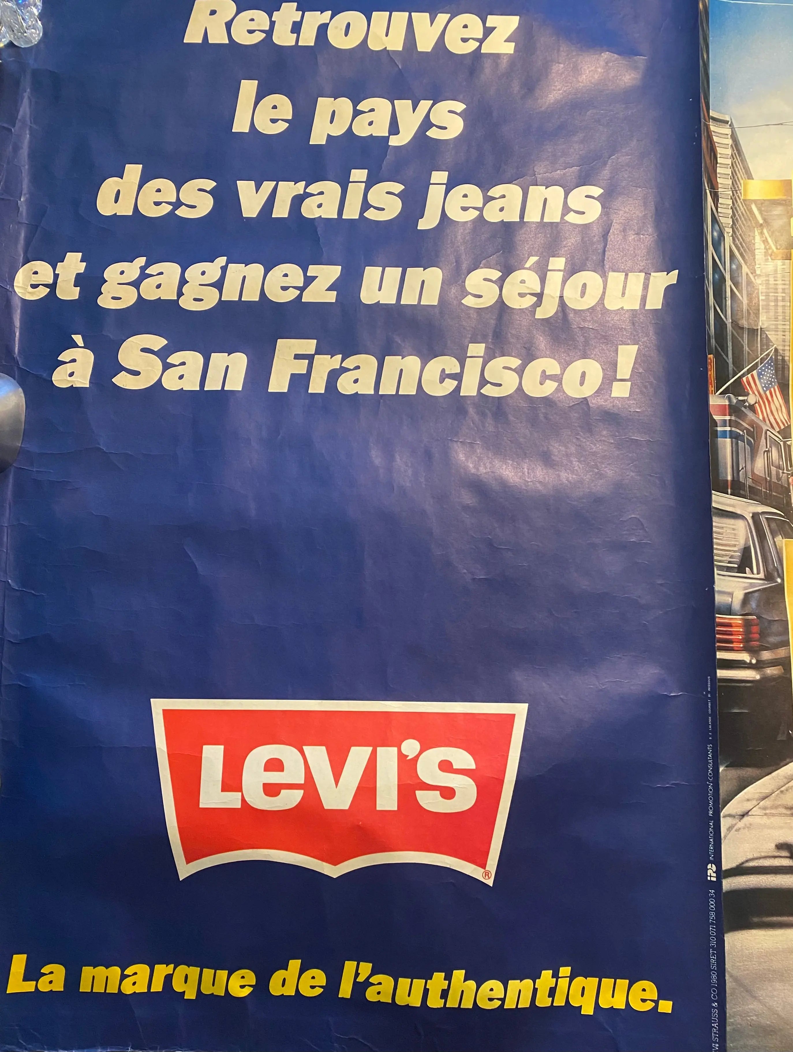 Affiche publicitaire Levi's signée Claude Trouche – Vintage années 80, rare-{{shop name}}
