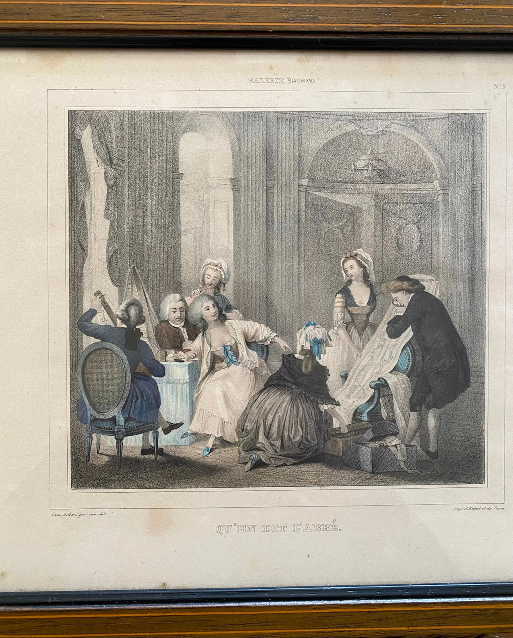 Gravure ancienne encadrée, numérotée, XIXème, estampe polychrome, Aubert, Paris. Antiquités de France