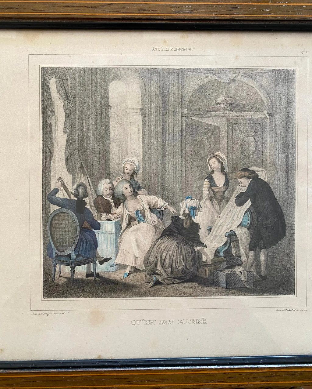 Gravure Originale Polychrome XIXe "Qu'en dit l'Abbé" Encadrée Numérotée 5 Paris-{{shop name}}