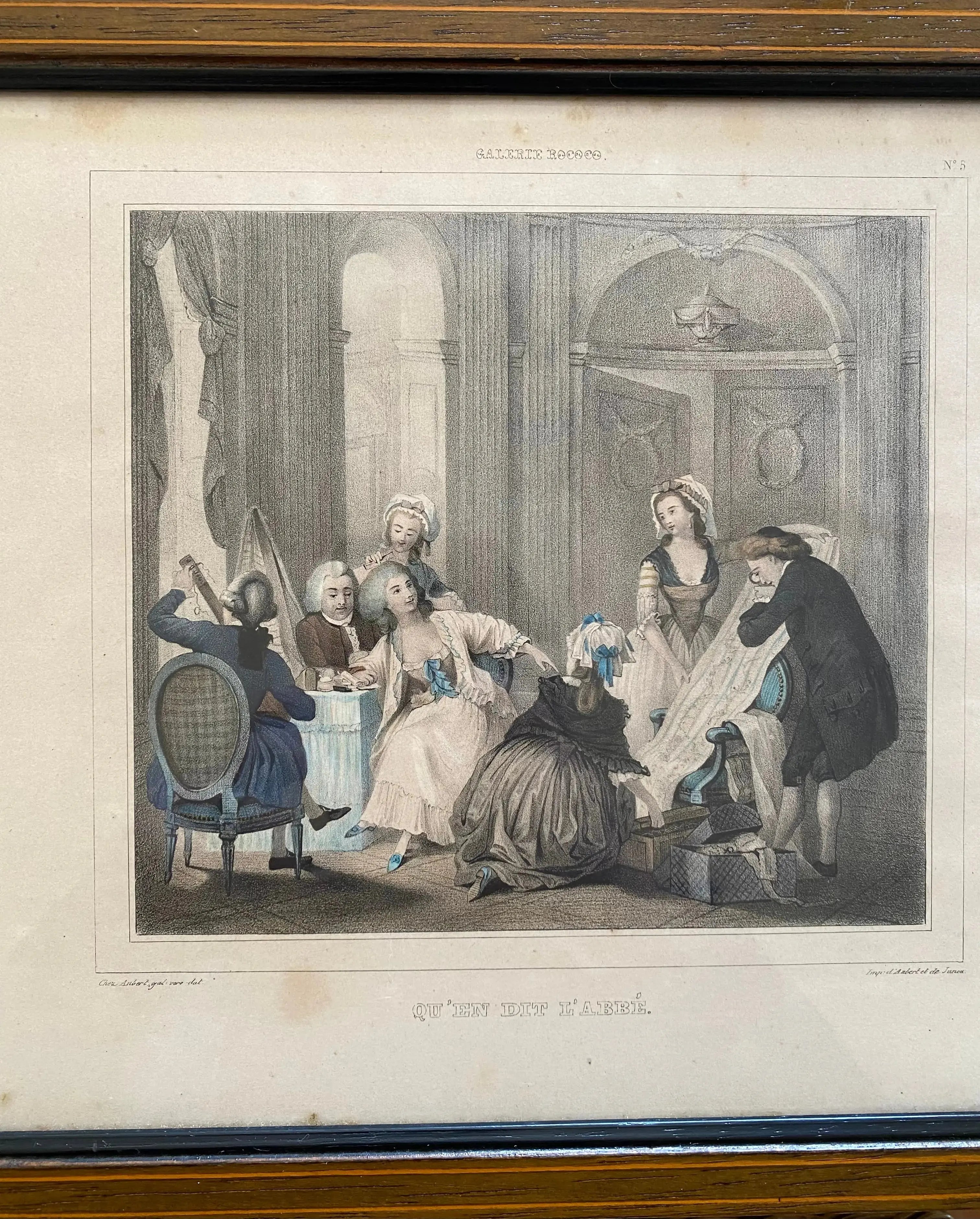 Gravure Originale Polychrome XIXe "Qu'en dit l'Abbé" Encadrée Numérotée 5 Paris-{{shop name}}