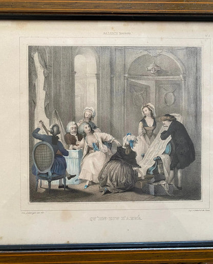 Gravure Originale Polychrome XIXe "Qu'en dit l'Abbé" Encadrée Numérotée 5 Paris-{{shop name}}