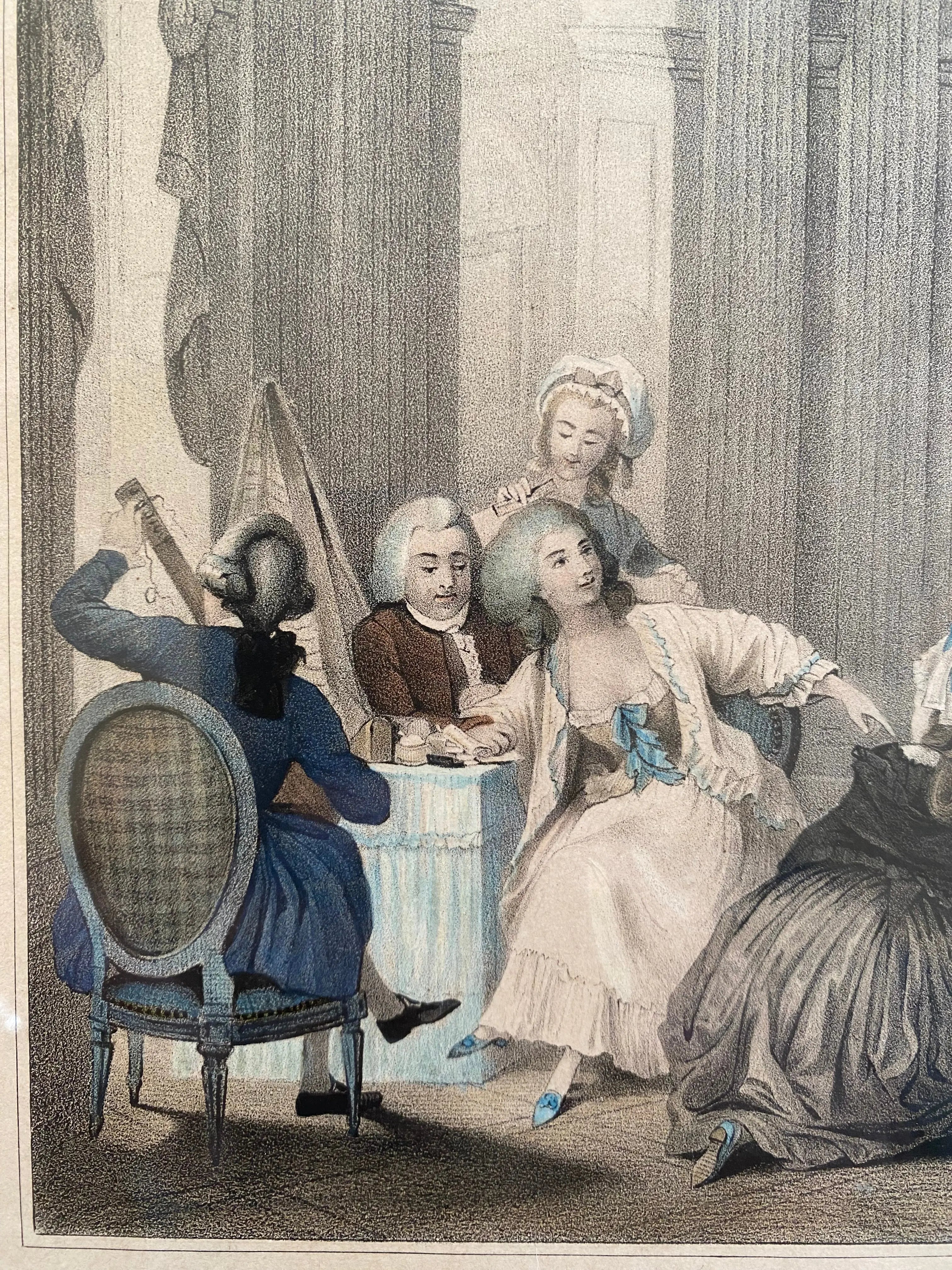 Gravure ancienne encadrée, numérotée, XIXème, estampe polychrome, Aubert, Paris. Antiquités de France