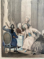 Gravure Originale Polychrome XIXe "Qu'en dit l'Abbé" Encadrée Numérotée 5 Paris-{{shop name}}