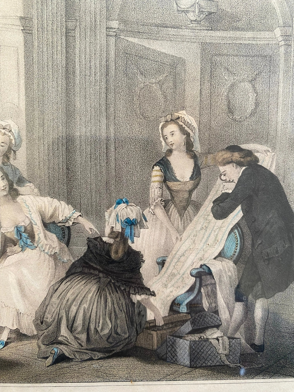 Gravure ancienne encadrée, numérotée, XIXème, estampe polychrome, Aubert, Paris. Antiquités de France