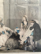 Gravure ancienne encadrée, numérotée, XIXème, estampe polychrome, Aubert, Paris. Antiquités de France