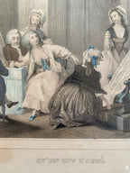 Gravure ancienne encadrée, numérotée, XIXème, estampe polychrome, Aubert, Paris. Antiquités de France