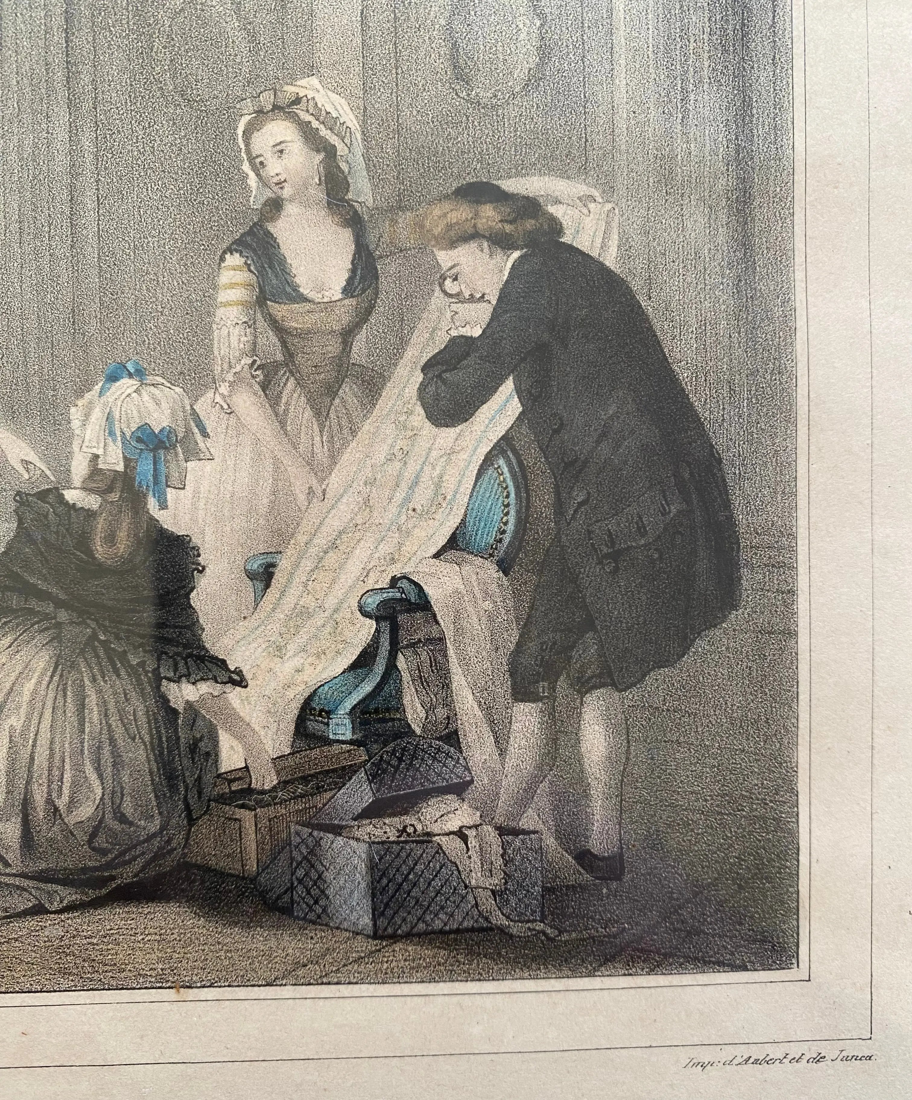 Gravure ancienne encadrée, numérotée, XIXème, estampe polychrome, Aubert, Paris. Antiquités de France