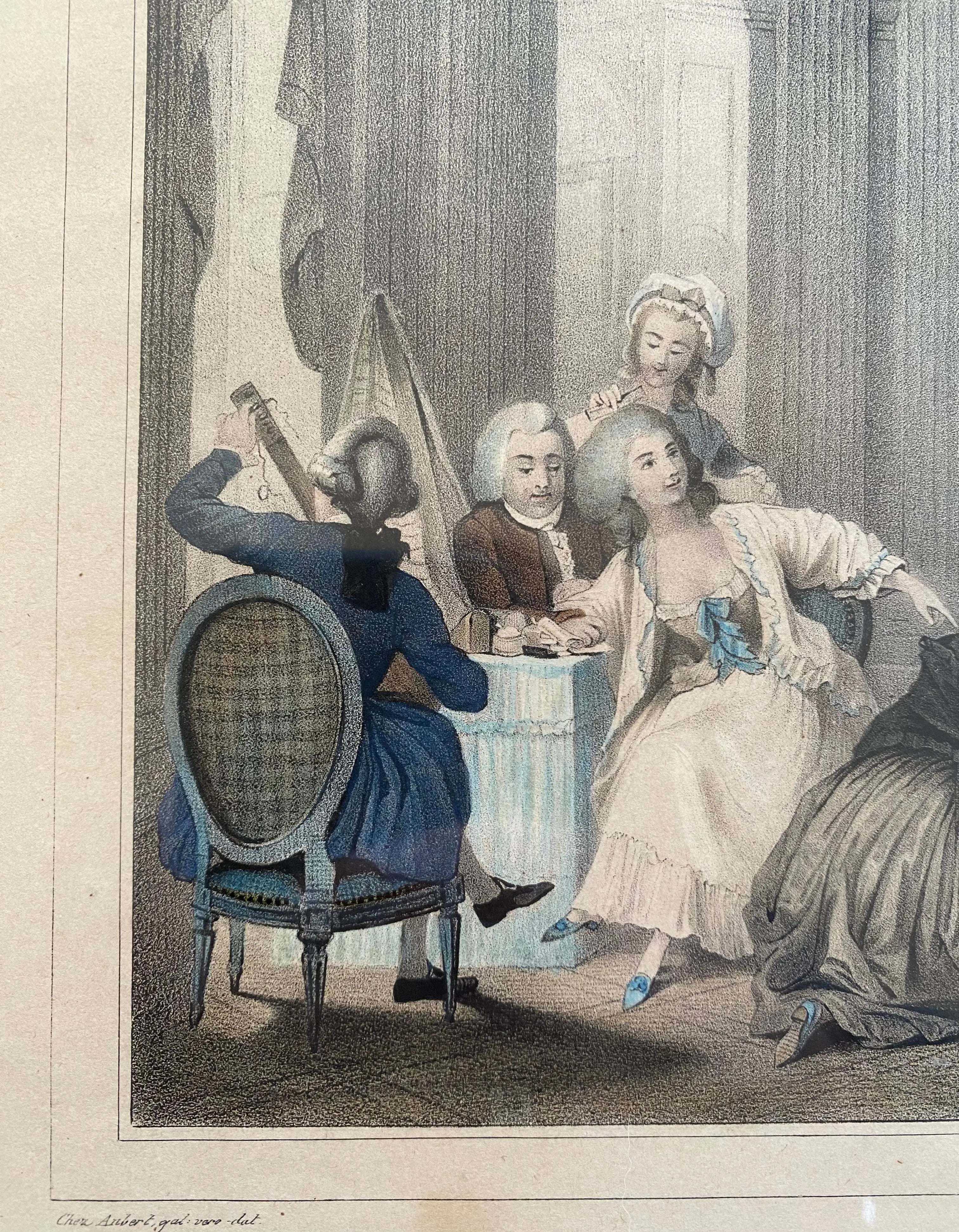 Gravure ancienne encadrée, numérotée, XIXème, estampe polychrome, Aubert, Paris. Antiquités de France