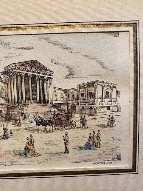 Lithographie originale H. Coulon – place à Montpellier, Art Déco, 25x18 cm, signée-{{shop name}}