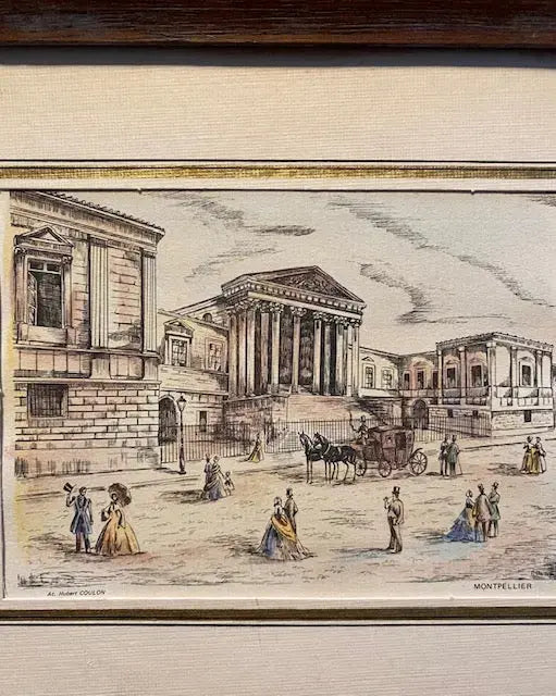 Lithographie originale H. Coulon – place à Montpellier, Art Déco, 25x18 cm, signée-{{shop name}}