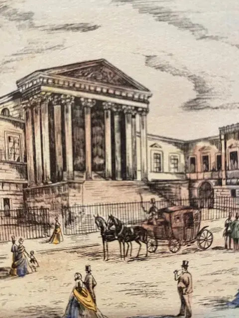 Lithographie originale H. Coulon – place à Montpellier, Art Déco, 25x18 cm, signée-{{shop name}}