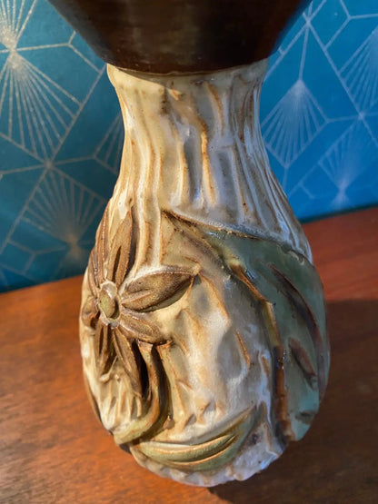 Vase ancien signé , céramique du début XXème, à Décor de fleurs. Signé LOSSON. Antiquités de France