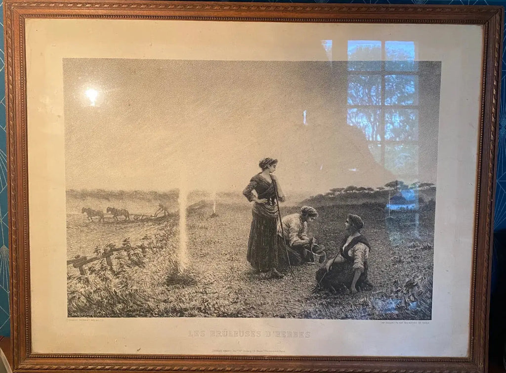 Lithographie XIXe G. Dubois Menant "Les Brûleuses d'Herbes" Encadrée-{{shop name}}