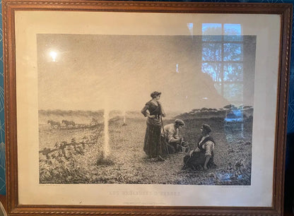 Lithographie XIXe G. Dubois Menant "Les Brûleuses d'Herbes" Encadrée-{{shop name}}