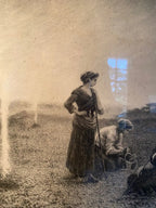 Lithographie XIXe G. Dubois Menant "Les Brûleuses d'Herbes" Encadrée-{{shop name}}