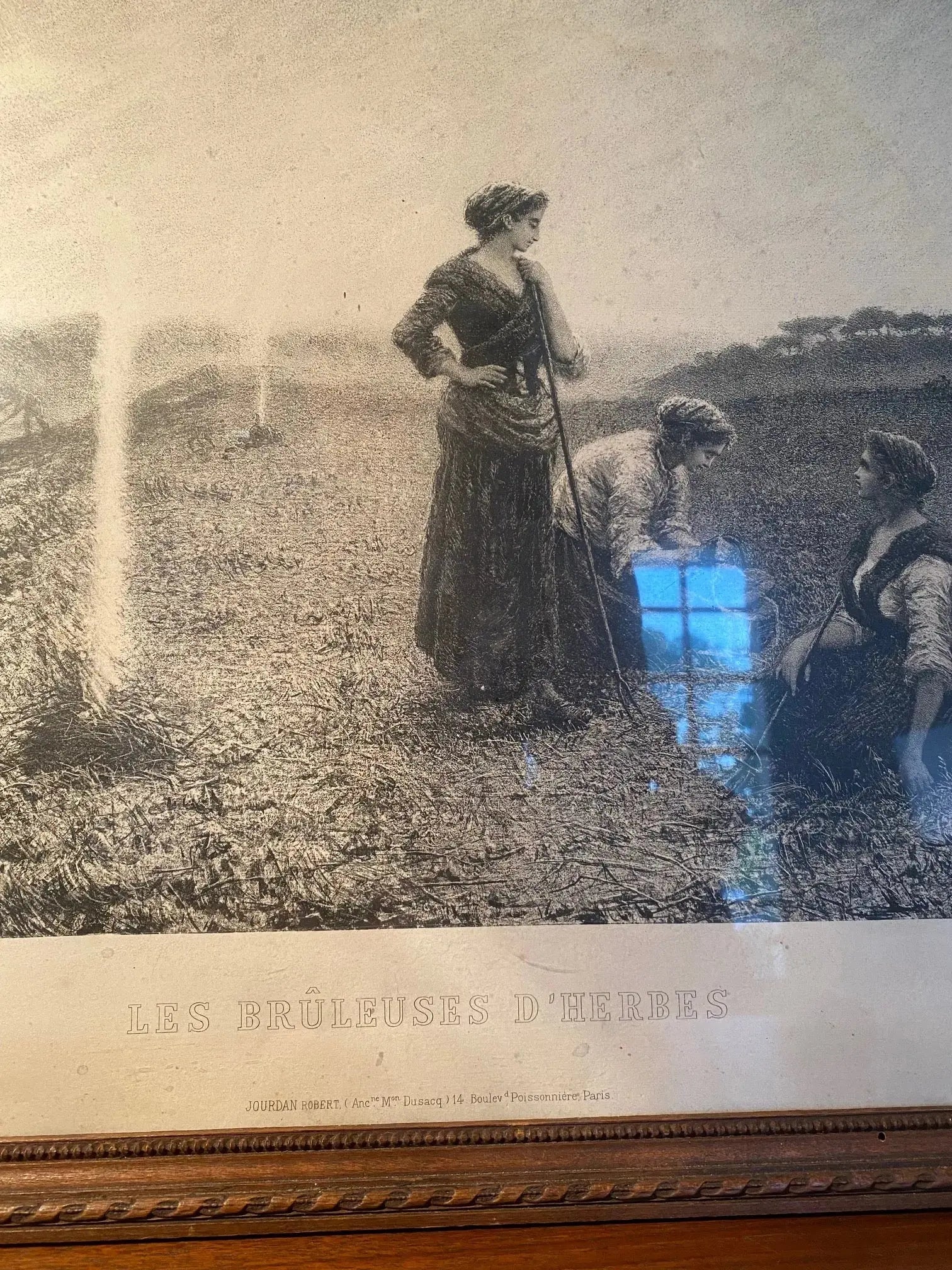 Lithographie XIXe G. Dubois Menant "Les Brûleuses d'Herbes" Encadrée-{{shop name}}