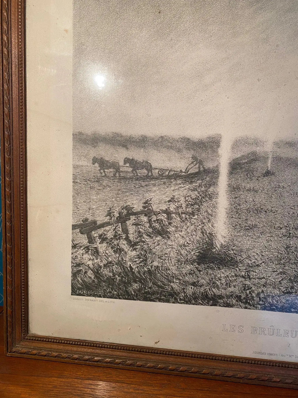 Lithographie XIXe G. Dubois Menant "Les Brûleuses d'Herbes" Encadrée-{{shop name}}