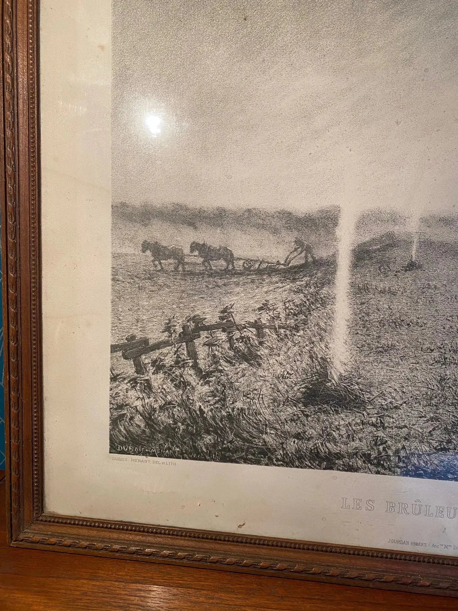 Lithographie XIXe G. Dubois Menant "Les Brûleuses d'Herbes" Encadrée-{{shop name}}