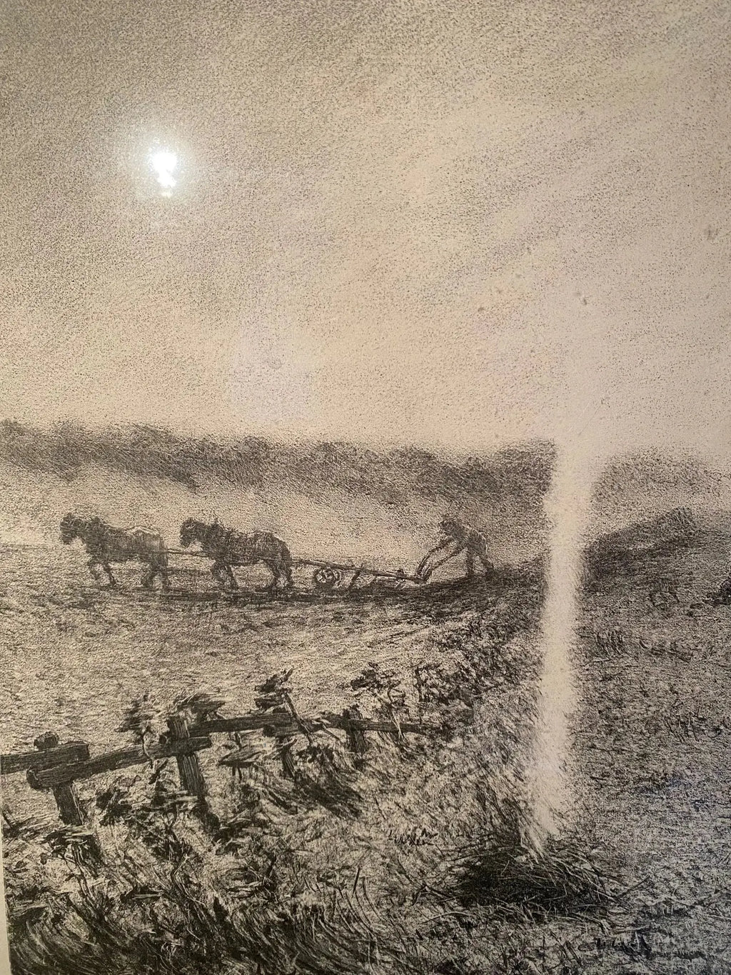Lithographie XIXe G. Dubois Menant "Les Brûleuses d'Herbes" Encadrée-{{shop name}}