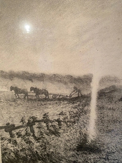 Lithographie XIXe G. Dubois Menant "Les Brûleuses d'Herbes" Encadrée-{{shop name}}