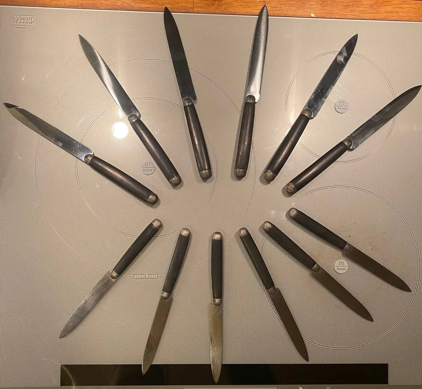 Couteaux de table ancien, bois d'ébène, époque Napoléon III, 6 grands ,6 petits. Antiquités de France