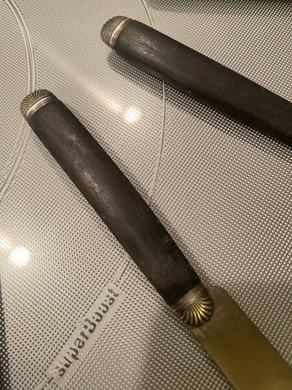 Couteaux de table ancien, bois d'ébène, époque Napoléon III, 6 grands ,6 petits. Antiquités de France