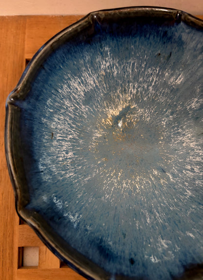 Coupe Céramique signé Baptendier & Molinard - Émaux Cristallins Bleu Nuit - 1950