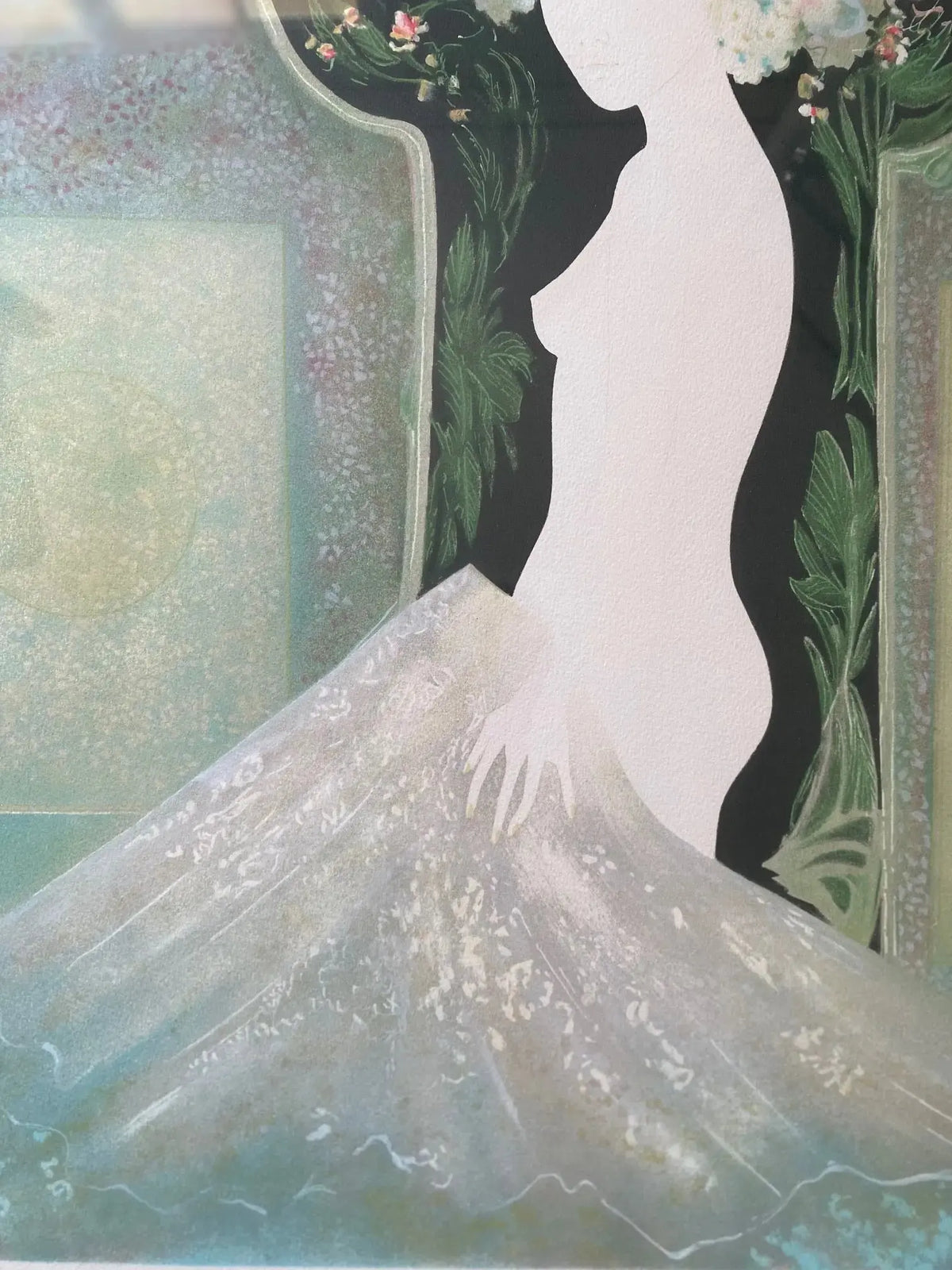 Lithographie signée Guy Ribes (1948-) ,coiffe aux fleurs, pièce unique, encadrée et sous verre. Antiquités de France