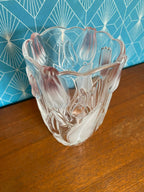Vase Art Déco – décor tulipes parmes opalescentes, splendide, 25 cm H, excellent-{{shop name}}