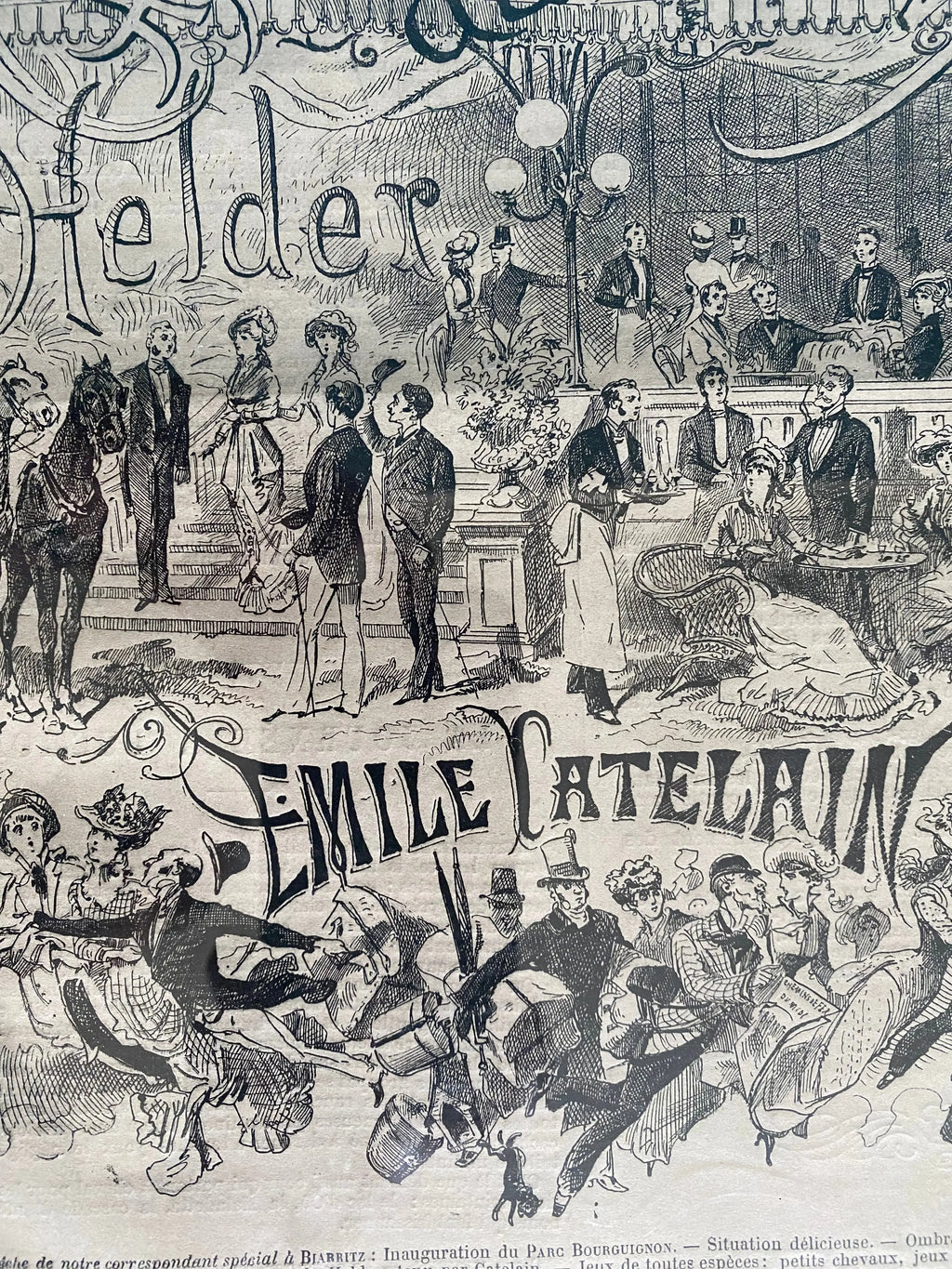 Vieux journaux, parution ancienne, encadrée , sous verre, Biarritz, par Catelain. Antiquités de France