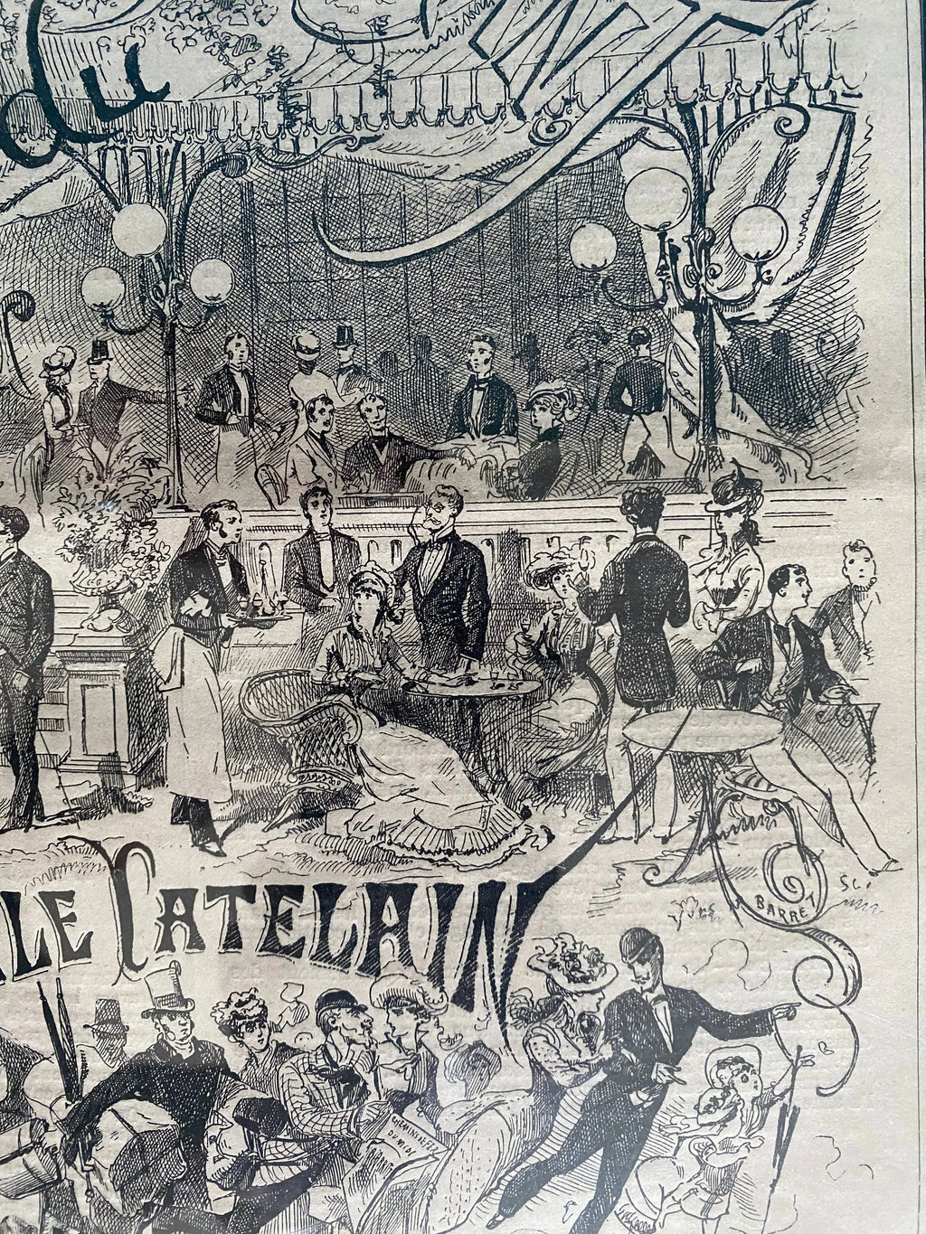 Vieux journaux, parution ancienne, encadrée , sous verre, Biarritz, par Catelain. Antiquités de France