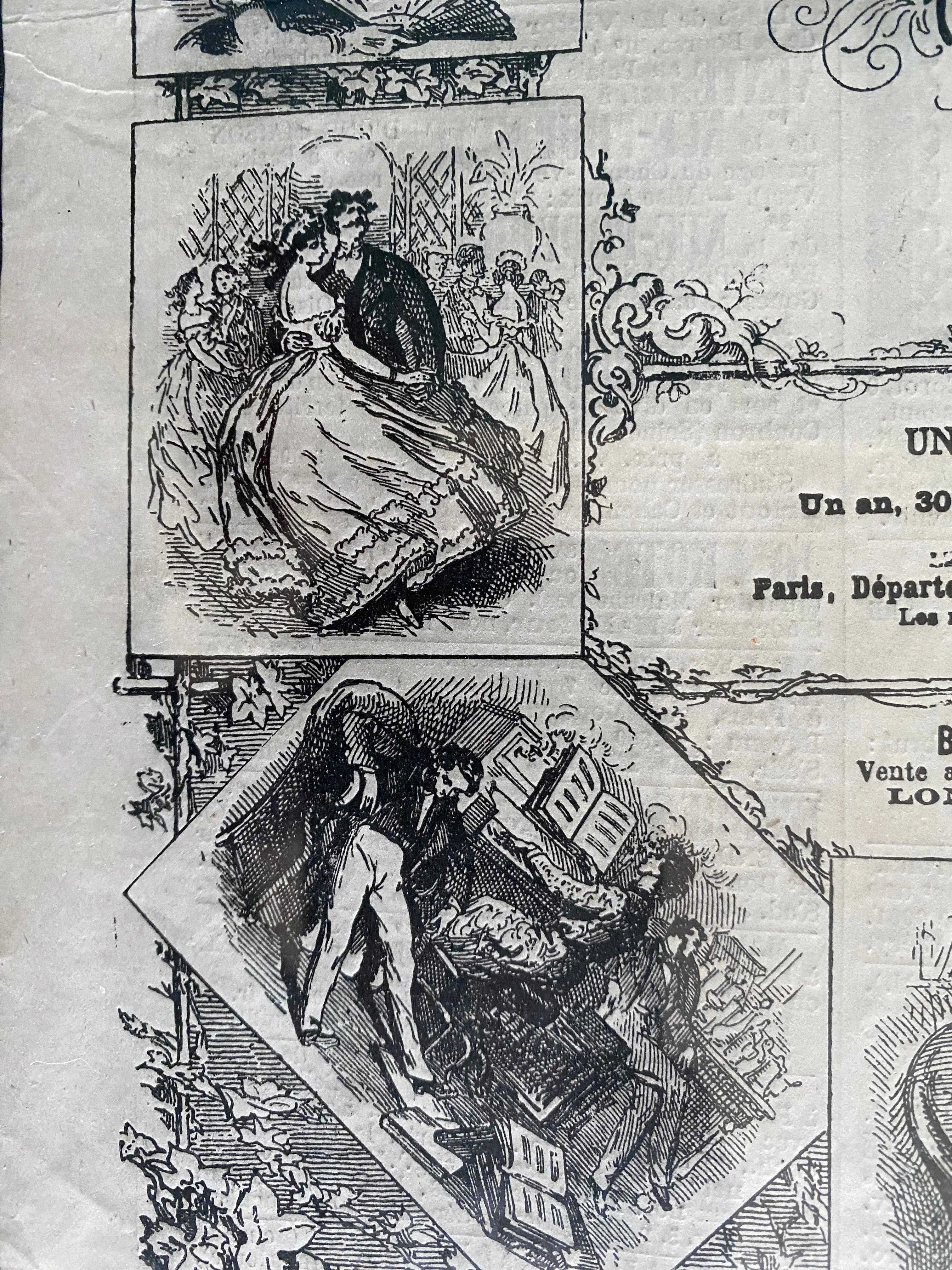 Journal ancien, parution encadrée et sous verre, La Vie Parisienne à la belle époque. Antiquités de France