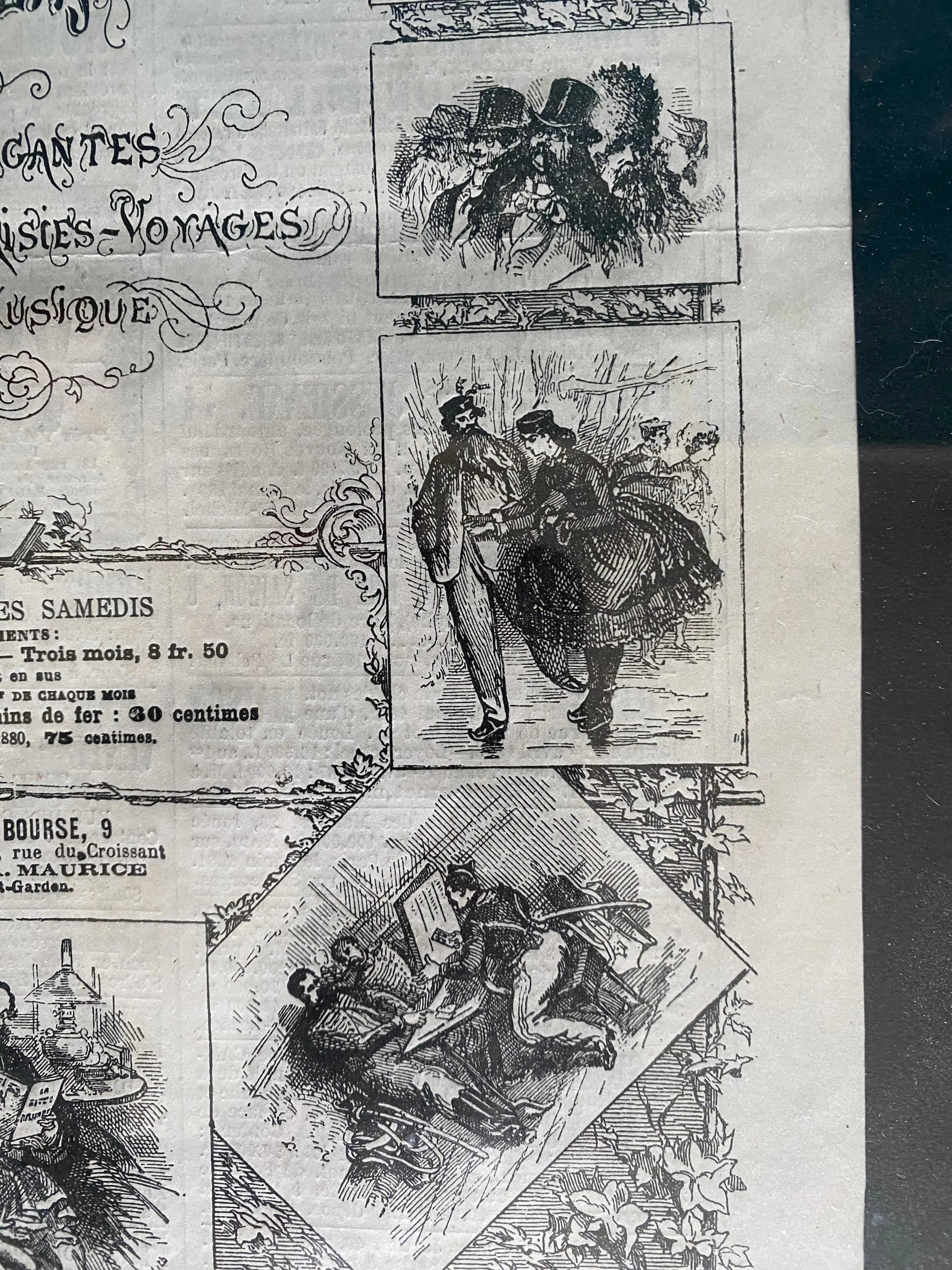 Journal ancien, parution encadrée et sous verre, La Vie Parisienne à la belle époque. Antiquités de France