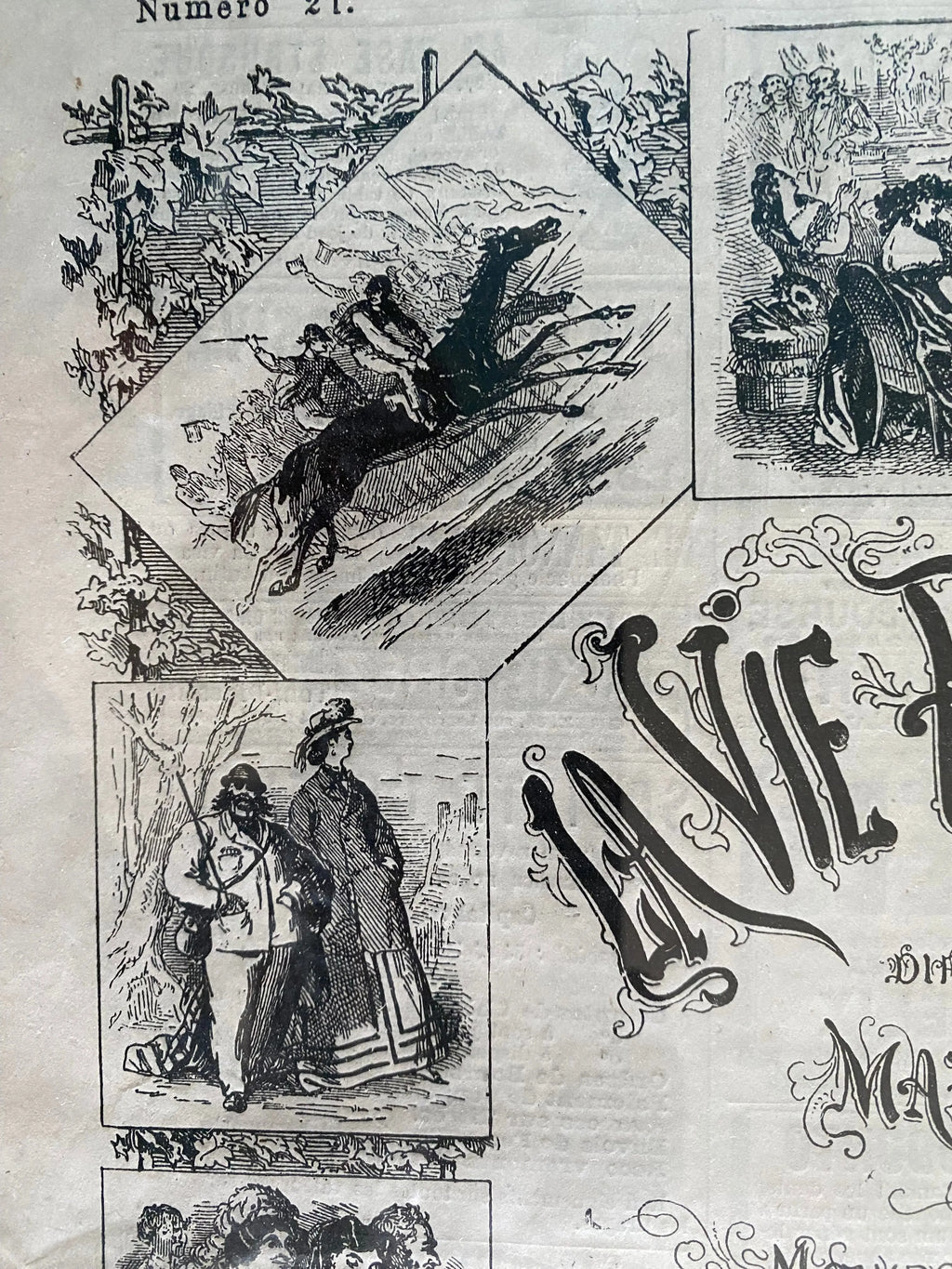 Journal ancien, parution encadrée et sous verre, La Vie Parisienne à la belle époque. Antiquités de France