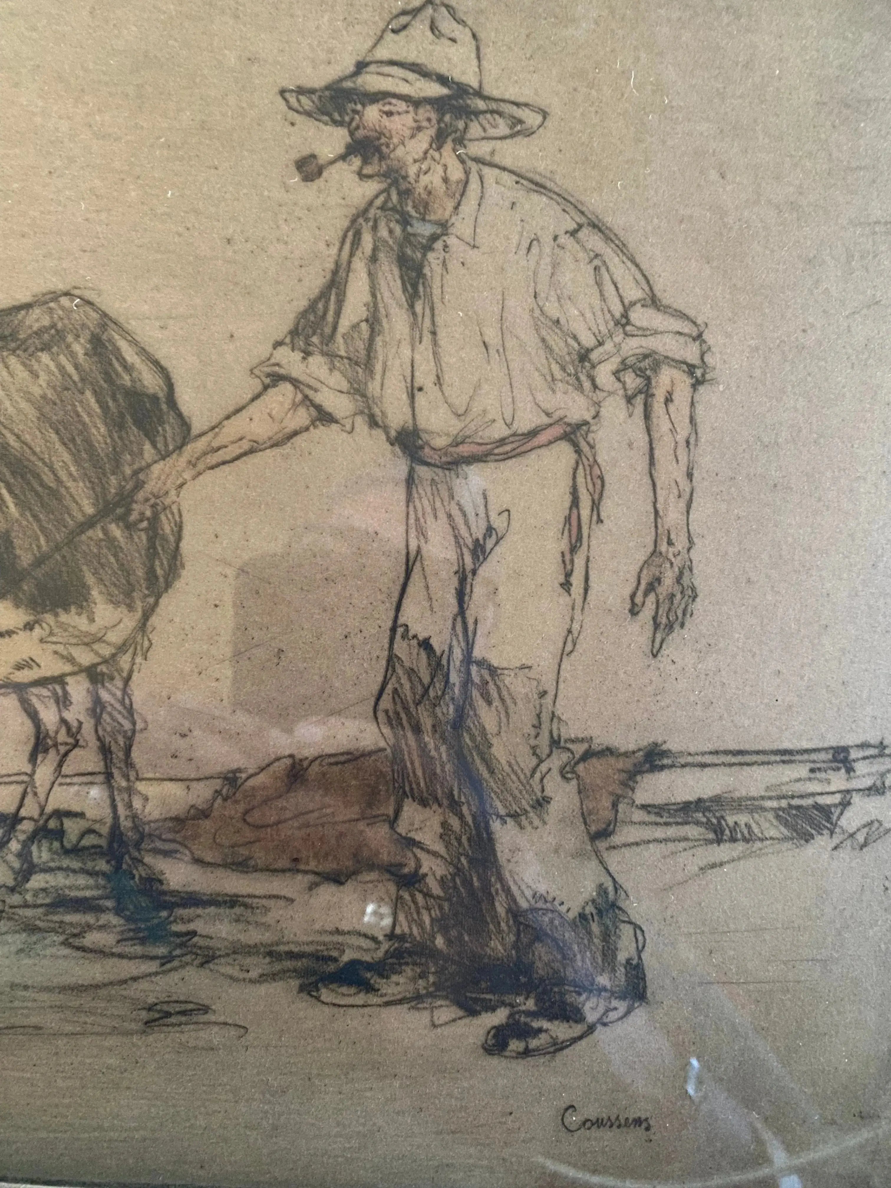 Lithographie Armand Coussens L’Âne et Son Meneur 4/100 24x28 cm Encadrée-{{shop name}}