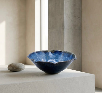 Coupe Céramique signé Baptendier & Molinard - Émaux Cristallins Bleu Nuit - 1950