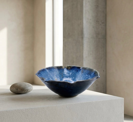 Coupe Céramique signé Baptendier & Molinard - Émaux Cristallins Bleu Nuit - 1950