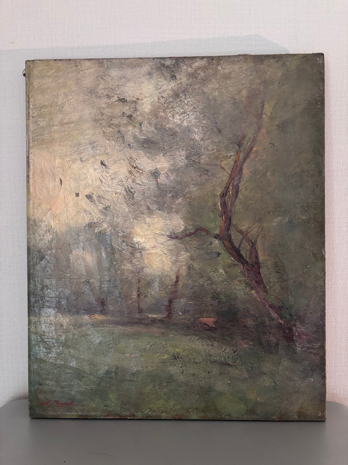 Huile sur toile XIXème - Charles DEVILLIÉ (1850-1905) - Paysage Impressionniste - 48x36cm