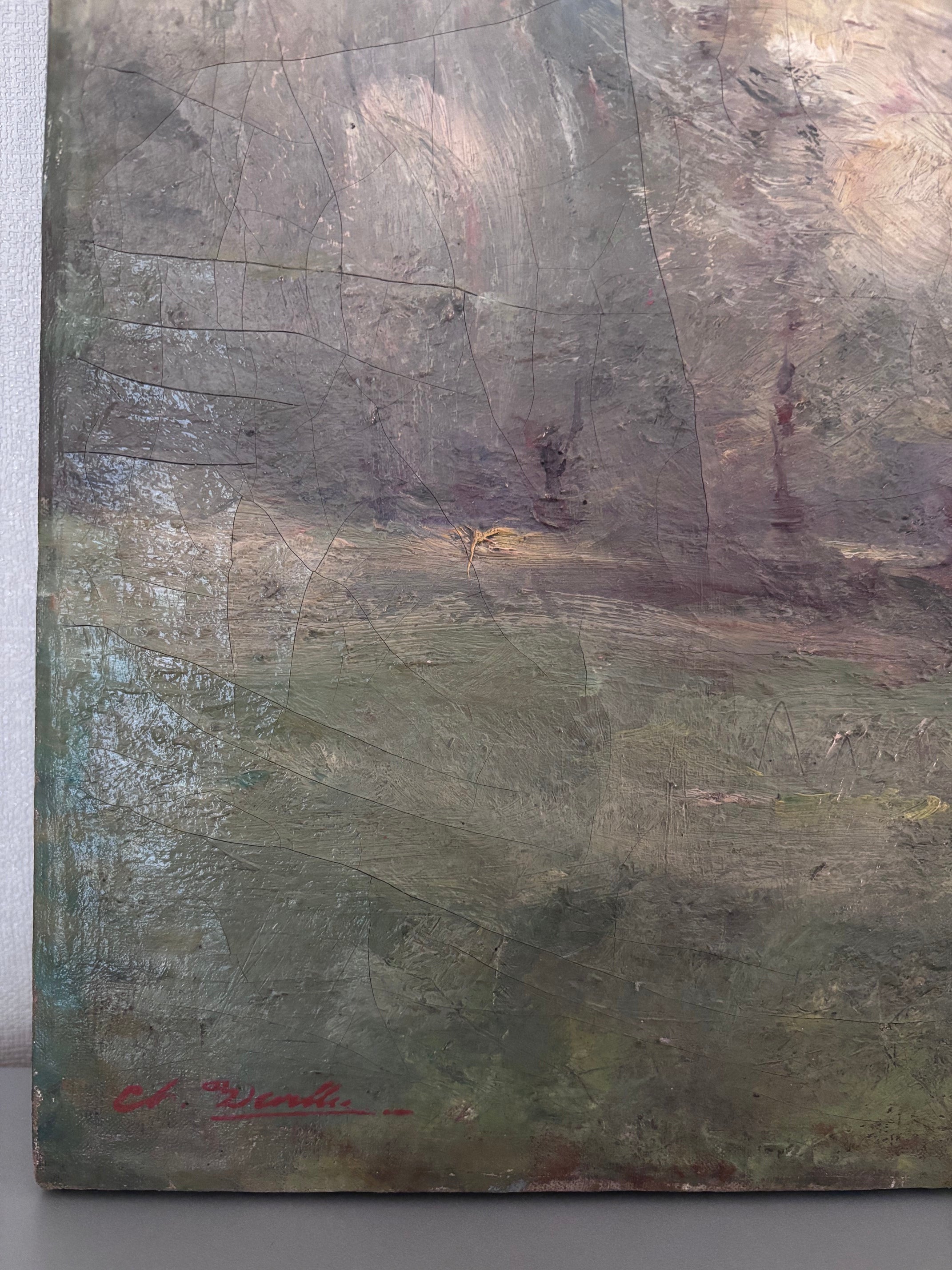 Huile sur toile XIXème - Charles DEVILLIÉ (1850-1905) - Paysage Impressionniste - 48x36cm