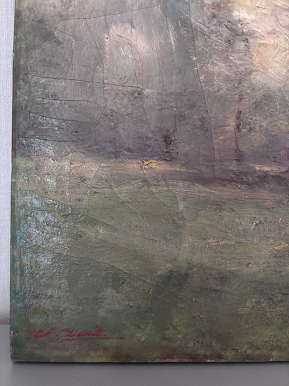 Huile sur toile XIXème - Charles DEVILLIÉ (1850-1905) - Paysage Impressionniste - 48x36cm