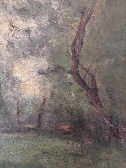 Huile sur toile XIXème - Charles DEVILLIÉ (1850-1905) - Paysage Impressionniste - 48x36cm