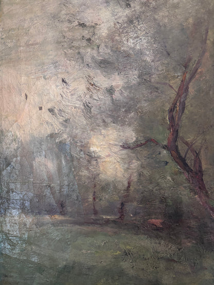 Huile sur toile XIXème - Charles DEVILLIÉ (1850-1905) - Paysage Impressionniste - 48x36cm