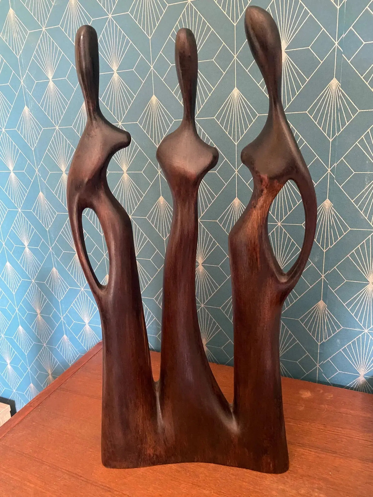 Art africain vintage, Sculpture ancienne En Bois, femmes aux formes stylisées Antiquités de France
